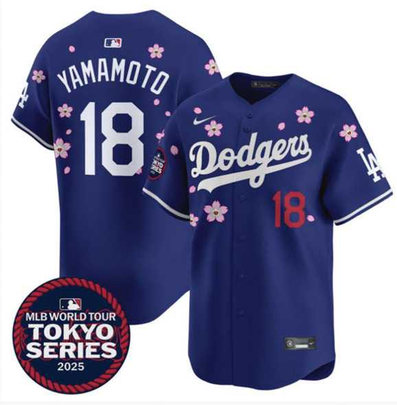 Mens Los Angeles Dodgers #18 Yoshinobu Yamamoto Royal 2025 Tokyo Series Limited Stitched Jersey Dzhi
